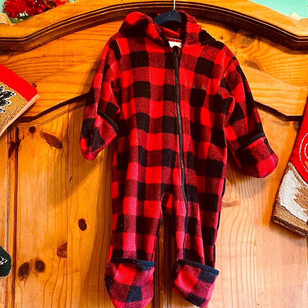 Columbia kids fleece suit red black Buffalo plaid size 18 months
